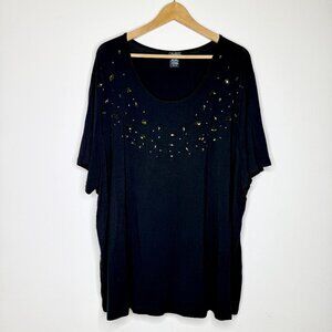 Liz & Me Platinum Collection Black Rhinestone Embellished Scoop Neck Tee 2X
